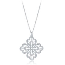 Sterling Silver Diamond Cut Fancy Flat Four Leaf Flower Necklace - £61.51 GBP