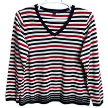 Tommy Hilfiger Womens Striped Sweater Blue Size 1X Long Sleeve V-Neck Nautical - £19.30 GBP