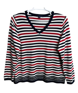 Tommy Hilfiger Womens Striped Sweater Blue Size 1X Long Sleeve V-Neck Na... - £18.65 GBP