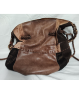 The Sak Indio Patchwork Brown Iridescent Leather Braided Drawstring Buck... - $28.95