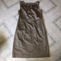 Talbots Tan Sheath polished Cotton Dress Size 8 Petite Gem Encrusted Fully Lined - £28.60 GBP
