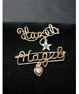 Lot 2 - HAZEL - 10kt GF Name Brooch Dangling Star Heart Rhinestone 1940&#39;... - $451.66 MXN
