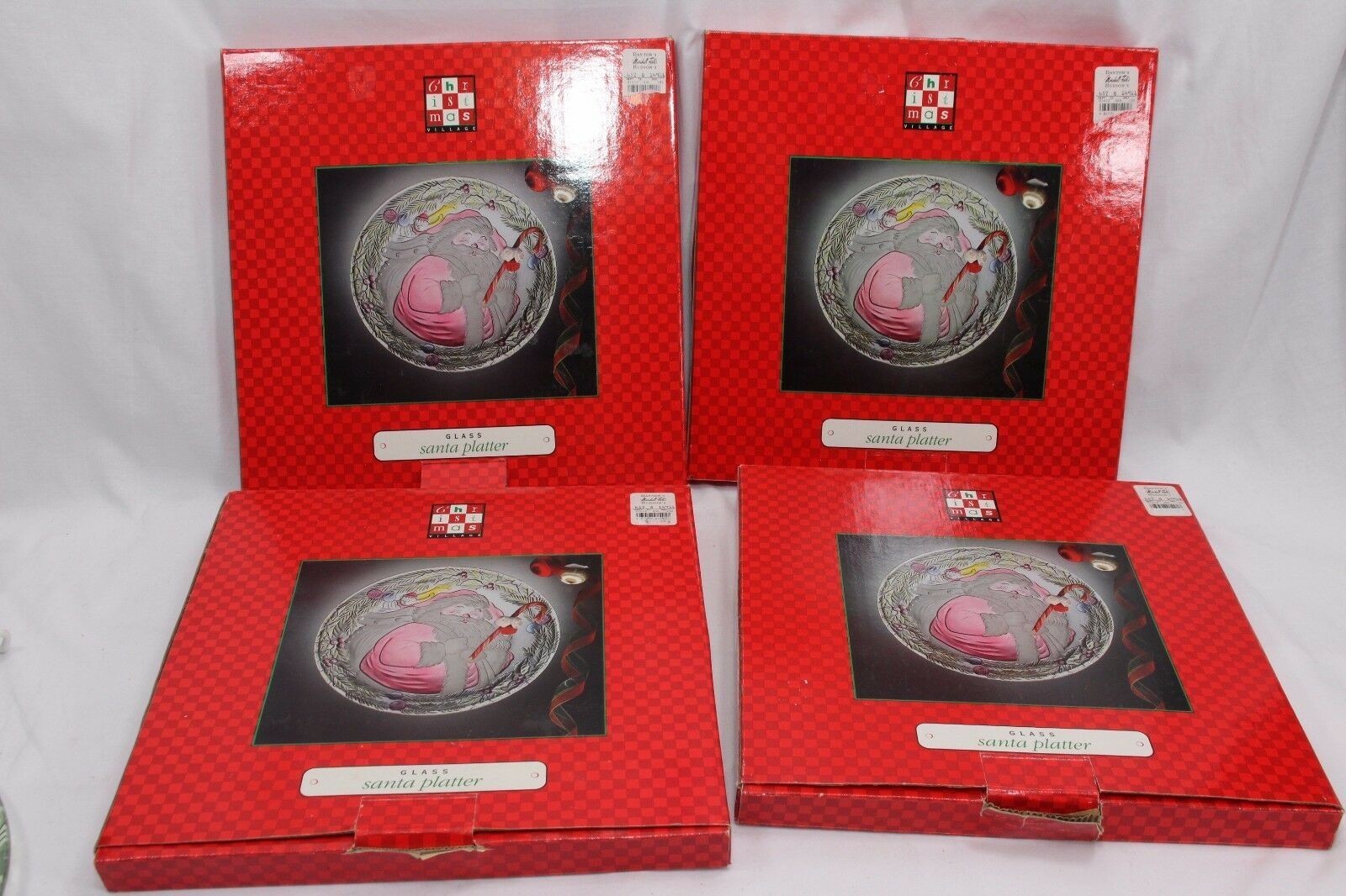 Christmas Village Round 13&quot; Glass Santa Platters  Lot of 4  Xmas - $26.45