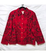 TravelSmith Blazer Jacket Woman Large Red Embroidered Embellished Lined ... - $36.45