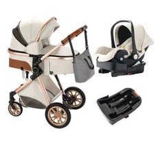Luxury 3in1 Sandy White Eggshell Folding Baby Stroller Bassinet Car Seat Set - £306.34 GBP