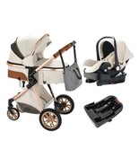 Luxury 3in1 Sandy White Eggshell Folding Baby Stroller Bassinet Car Seat... - £302.16 GBP