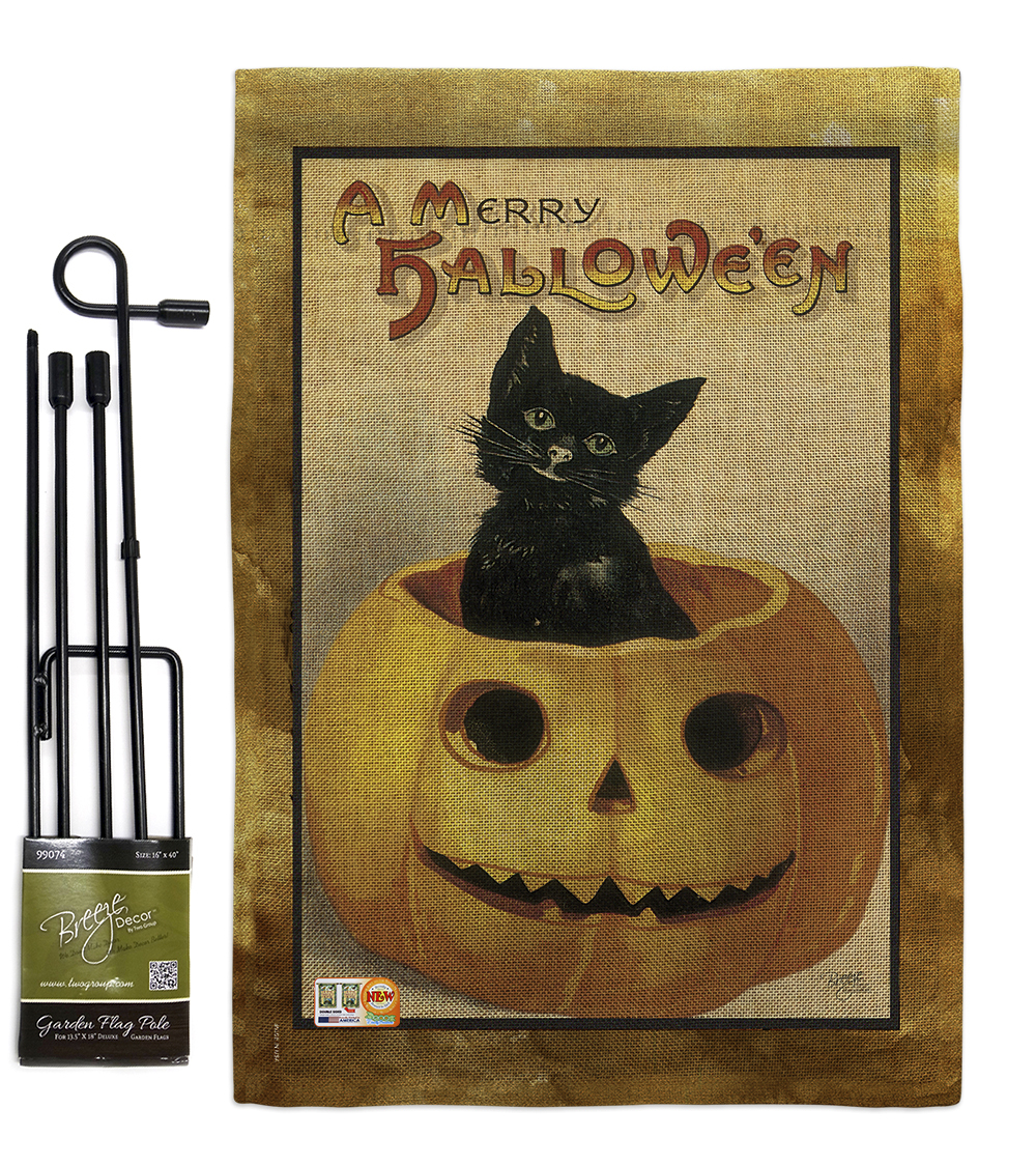 Merry Halloween Burlap - Impressions Decorative Metal Garden Pole Flag Set GS112 - £27.15 GBP