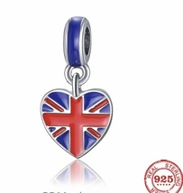 Genuine 925 Silver British flag heart Charm comes in a cute velvet bag fits all - £16.61 GBP
