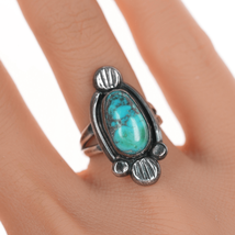 sz6 Vintage Zuni silver and turquoise coin silver ring - £102.83 GBP