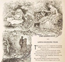 The Garden Seat Wood Engraving 1889 Victorian Path Of Life Art Ephemera ... - £24.12 GBP