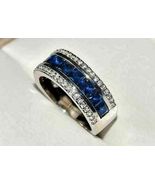 Men&#39;s 1.50 Ct Princess CZ Blue Sapphire Wedding Band Ring 14k White Gold... - £104.87 GBP