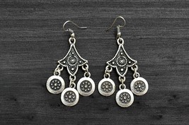 Tribal Boho Hanging Earrings in Antique Silver, Celtic Inspired Jewelry - £13.66 GBP