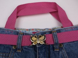 HANDMADE UPCYCLED KIDS PURSE BLUE JEAN SKIRT 6 CMPMT BUTTERFLY 17X15 IN ... - $4.99