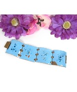 BLUE ENAMEL ON COPPER Vintage BRACELET 4 Curved Links Wearble Art Wide & Worn 7" - $15.83
