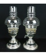2 - VTG 11&quot;  Hurricane Lamp Candle Holders Rubel 1968 MC3087 Silver Color - £31.26 GBP