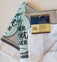 KITCHEN LINENS SET 6pc Home Sweet Home Towels Cloths Potholders Lavender Grey image 4