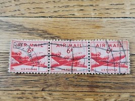 US Stamp US Air Mail 6c Used Red Strip of 3 - £1.10 GBP