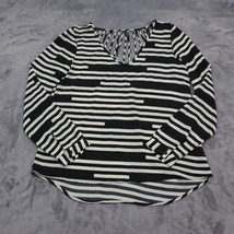 Vintage Havana Shirt Womens M Black White Long Sleeve VNeck Sheer Stripe Blouse - £18.18 GBP