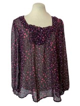 Behind The Seams Sheer Purple Long Sleeve floral Shirt Women&#39;s Size L - £11.67 GBP