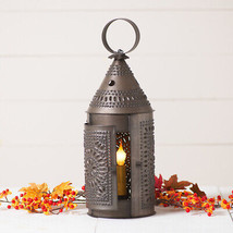 Folk Art Tin Electric Lantern 17-Inch Hand Punched Metal  Signed by Irvin Hoover - £104.12 GBP