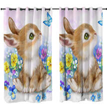 Cute Children Art Designs Flowers Bunny and Butterfly Curtain - $56.90+