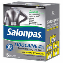 Salonpas Lidocaine 4% Pain Relieving Gel-Patch Maximum Strength 15 Patch... - $471.98 MXN