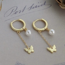 Pearl Butterfly Dangle Drop Earrings for Women - £7.82 GBP