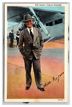 Will Rogers Famous Humorist Portrait UNP Linen Postcard T8 - £2.33 GBP