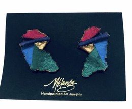 Vintage 1990’s Earrings Art Jewelry PAPER Hand Made Painted Colorful - £13.72 GBP