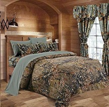 7 Pc Natural / Gray Camo Full Size Mix Color Set Comforter Sheets &amp; Pillowcases - £65.29 GBP