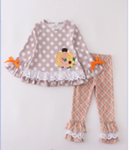 NEW Boutique Pumpkin Ruffle Tunic Dress Plaid Leggings Girls Outfit Set - £4.14 GBP+