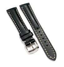 18mm 20mm 22mm Genuine Leather Black Watch Band Strap With Silver Buckle - £12.78 GBP