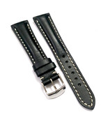 18mm 20mm 22mm Genuine Leather Black Watch Band Strap With Silver Buckle - £12.54 GBP