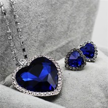 Heart of Ocean Blue Heart Love Forever Jewelry Set For Women Crystal Rhinestones - £23.71 GBP