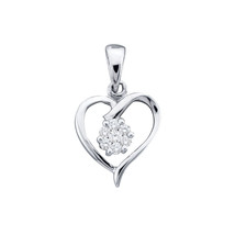 10k White Gold Womens Round Diamond Flower Cluster Heart Pendant 1/12 Cttw - £110.49 GBP