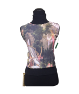 LeDonne Vintage Graphic Art-to-Wear Chiffon Knit top Black Pink Sz XS - $1,522.97 MXN