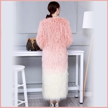 Shaggy Gradual Pink Long Hair Mongolian Sheep Faux Fur Long Length Winter Coat image 4