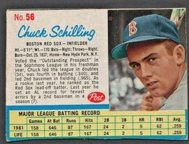 Boston Red Sox Chuck Schilling 1962 Post Cereal # 56 - £2.84 GBP