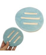 DRAIN SOAP DISH Tray, Ceramic Turquoise Blue Round Dish For Soap Bar, Ze... - £27.73 GBP