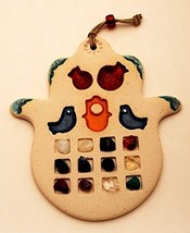 Home Blessing Hamsa Hand Made Ceramics Art Design With 12 Gemstones - $29.30