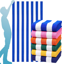 6 Packs Oversized Stripe Beach Towel Thin Terry Set with Beach Bands Extra Large - £58.55 GBP