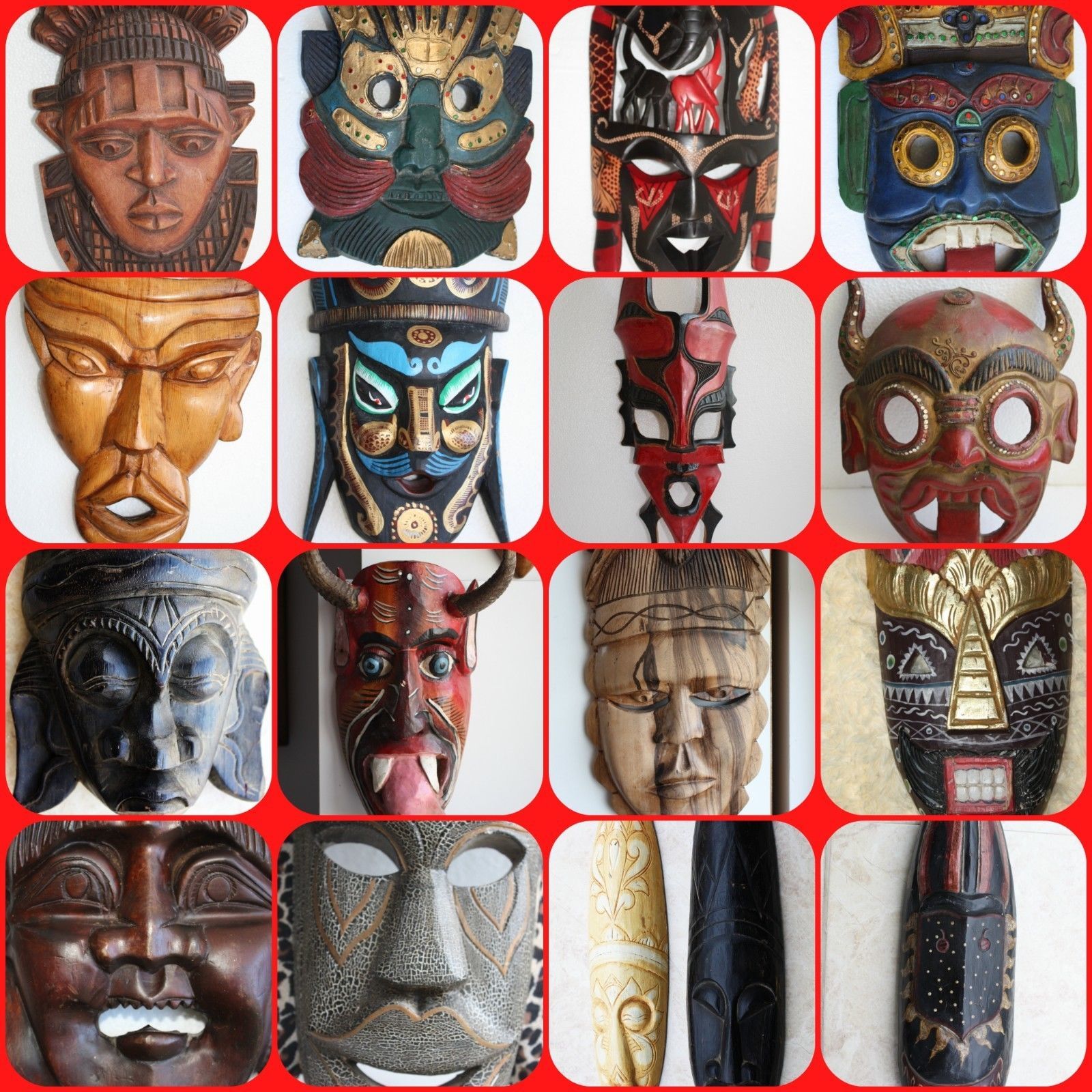 Primary image for Mask Wood Hand Made Carved Vintage Collectible Home Decoration Wooden Rare Super
