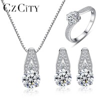 Genuine 925 Sterling Silver Jewelry Set Classic Elegant Clear CZ Stone Jewelry S - £69.88 GBP