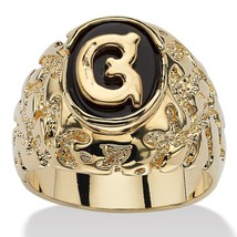 14K Gold Onyx Letter G Initial Nugget Ring Size Gp 8 9 10 11 12 13 - £87.92 GBP