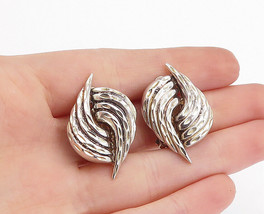 925 Sterling Silver - Vintage Shiny Etched Swirl Non Pierce Earrings - EG2145 - £32.61 GBP