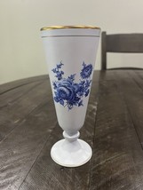 Flora Keramiek Vase Gouda Holland Blue Rose 1834 Blue Interior Pedestal - $19.79