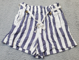 American Eagle Outfitters Shorts Womens Medium Navy White Striped Viscose Belted - £18.15 GBP