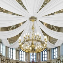 White Wedding Ceiling Panels, 5 By 10 Feet, 6 Pcs., Long Voile Chiffon Fabric - £50.81 GBP