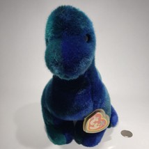 VTG 1999 TY Bronty Brontosaurus Beanie Buddies Dinosaur Plush Turquoise Blue - £17.26 GBP