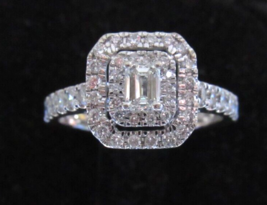 Authenticity Guarantee 
14k White Gold Emerald Diamond 3 Tier Halo Engag... - $989.99
